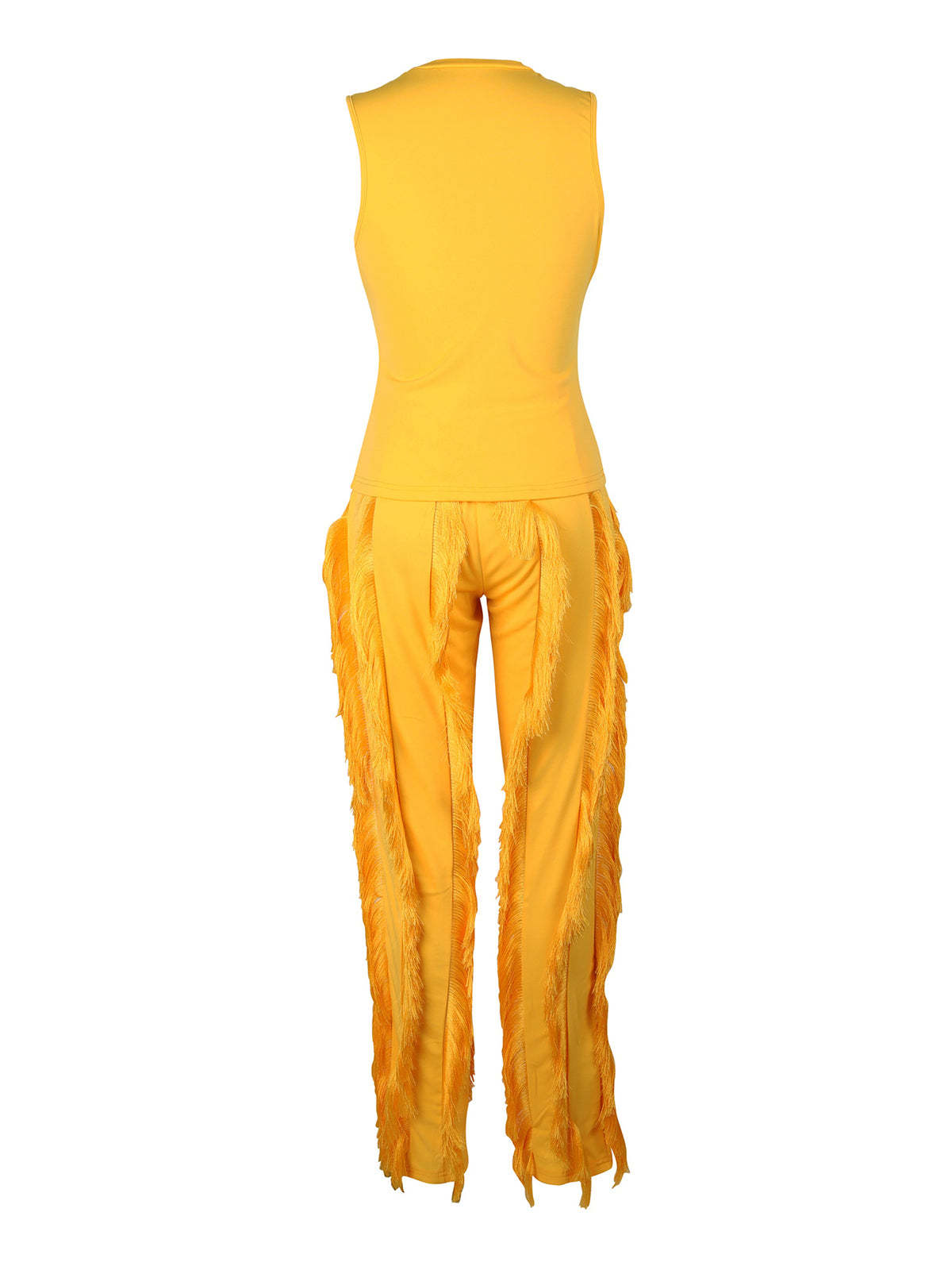 Two Piece Sleeveless Top Tassel Pants