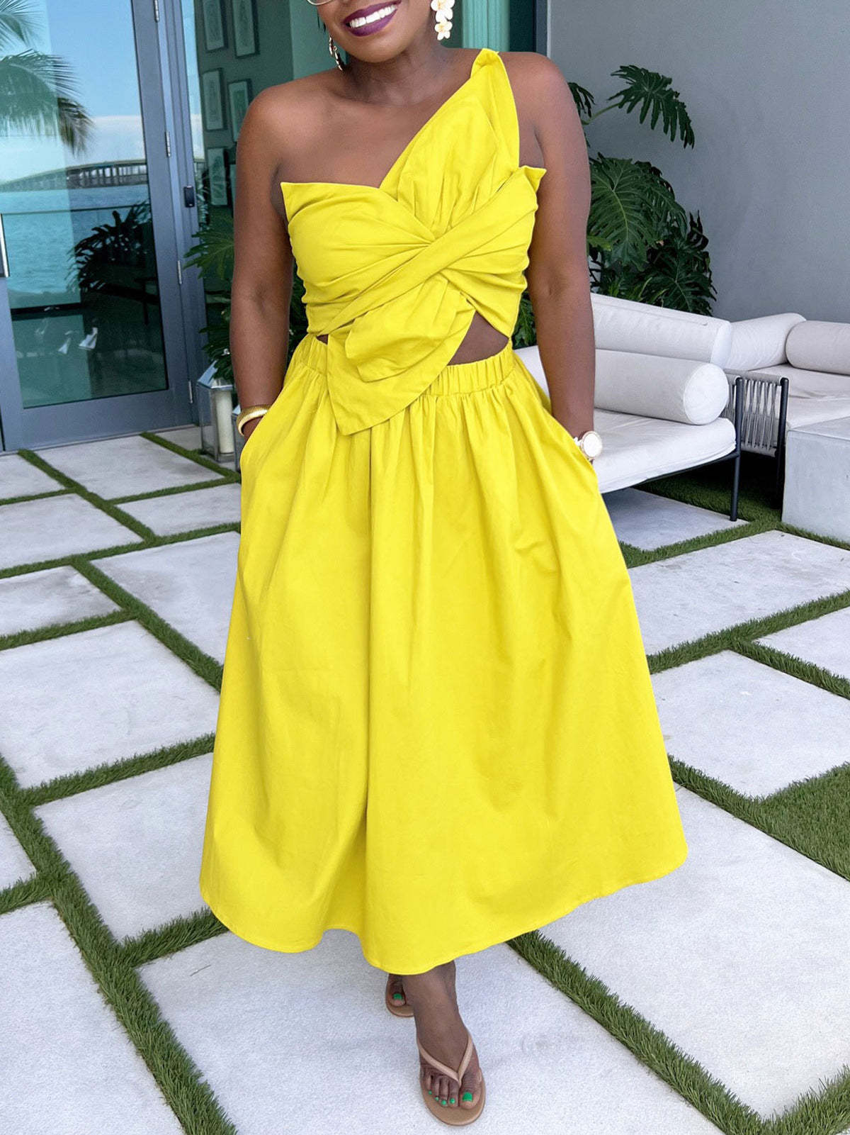 One-Shoulder Ruched Petal Cutout Dress | Women's Evening Dress
