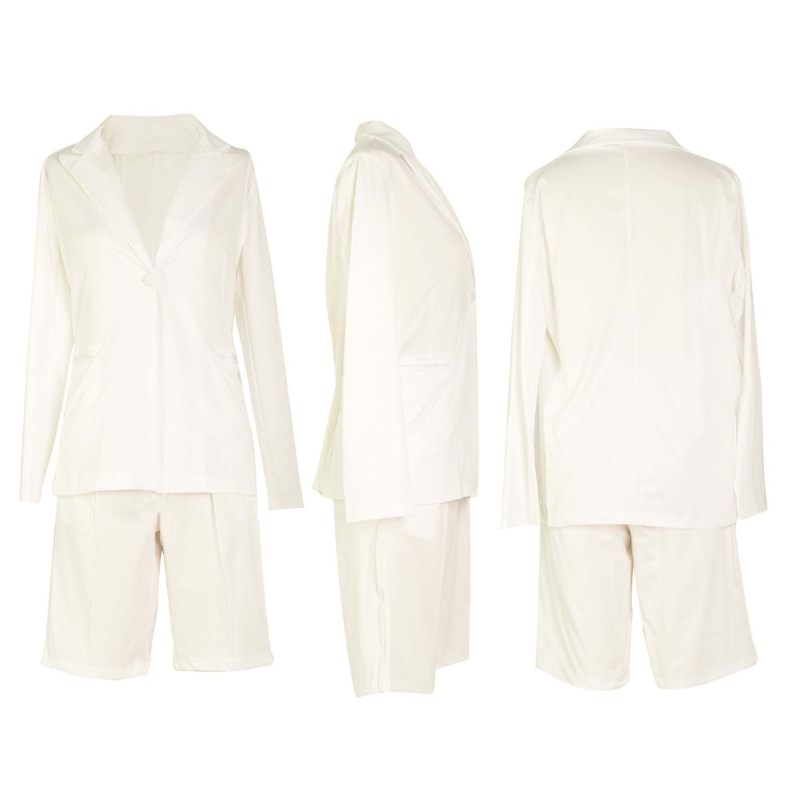 Two Piece Long Sleeve Blazer Shorts Pant Set