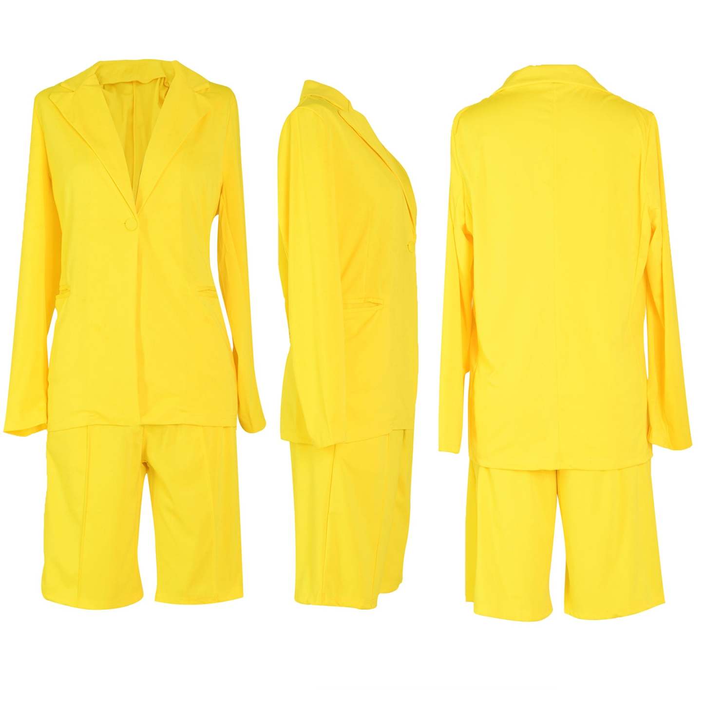 Two Piece Long Sleeve Blazer Shorts Pant Set