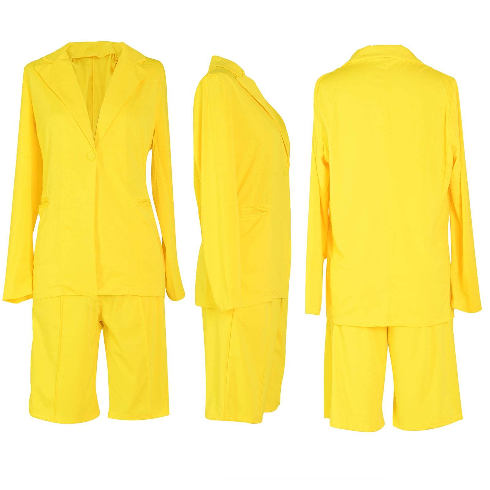 Two Piece Long Sleeve Blazer Shorts Pant Set