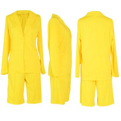 Two Piece Long Sleeve Blazer Shorts Pant Set