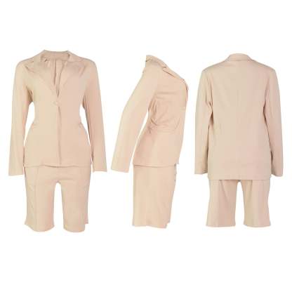 Two Piece Long Sleeve Blazer Shorts Pant Set