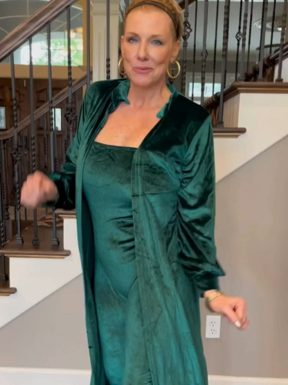 Two-Piece Velvet Cardigan & Tube Jumpsuit