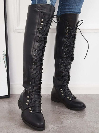 Lace-Up Over-the-Knee Riding Boots