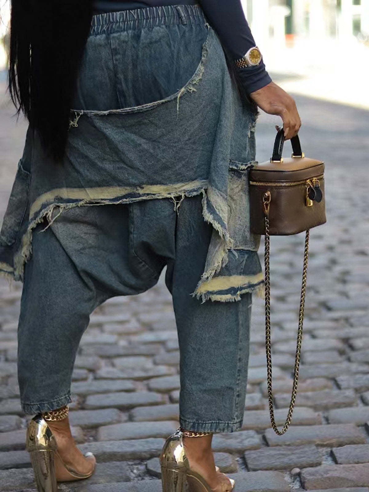 Distressed  Denim Harem Pants