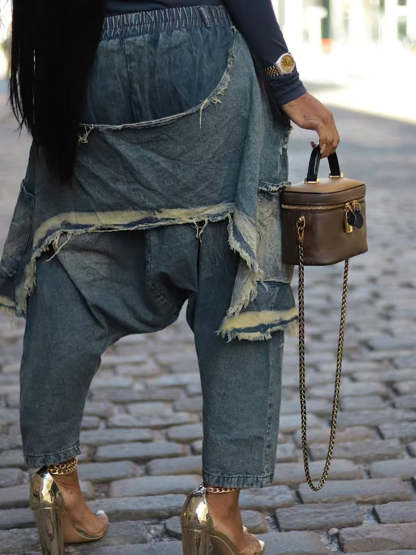 Distressed  Denim Harem Pants