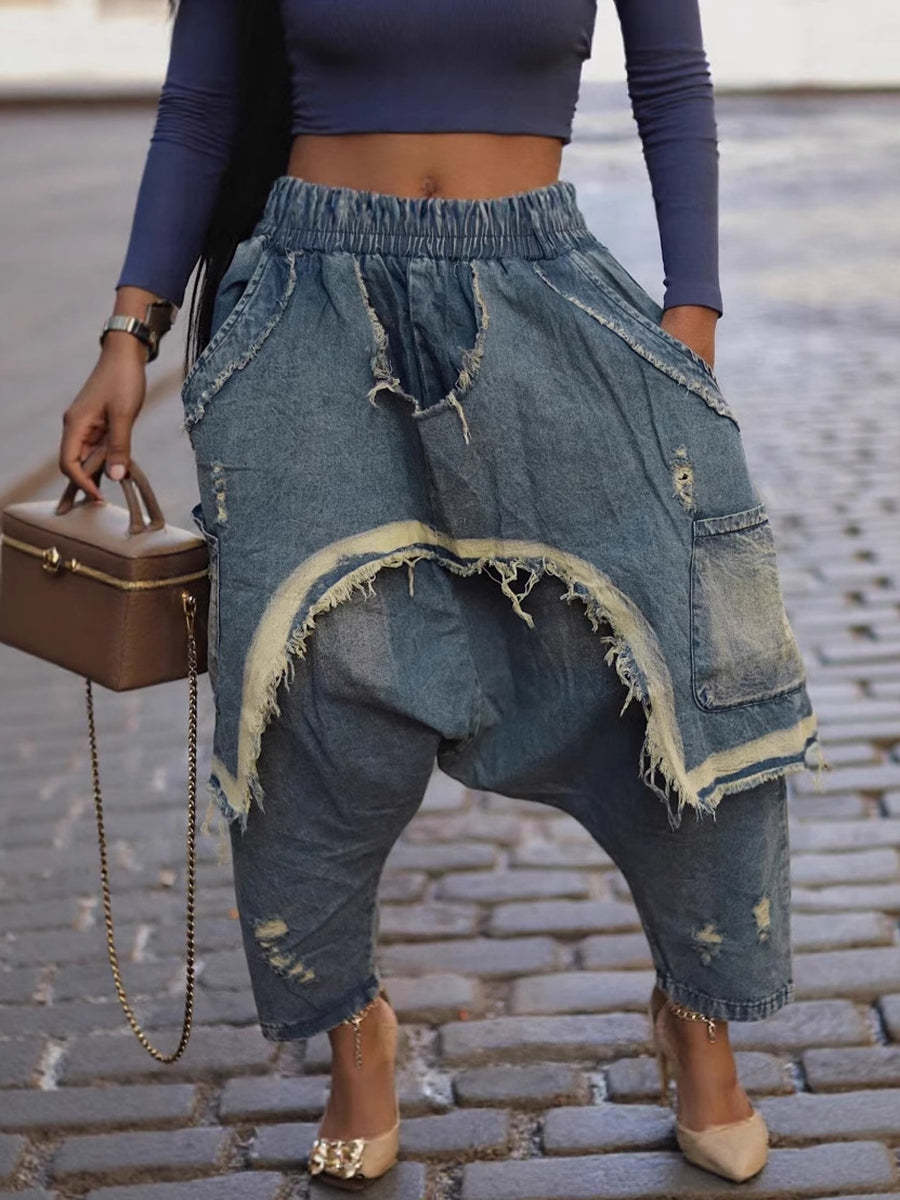 Distressed  Denim Harem Pants