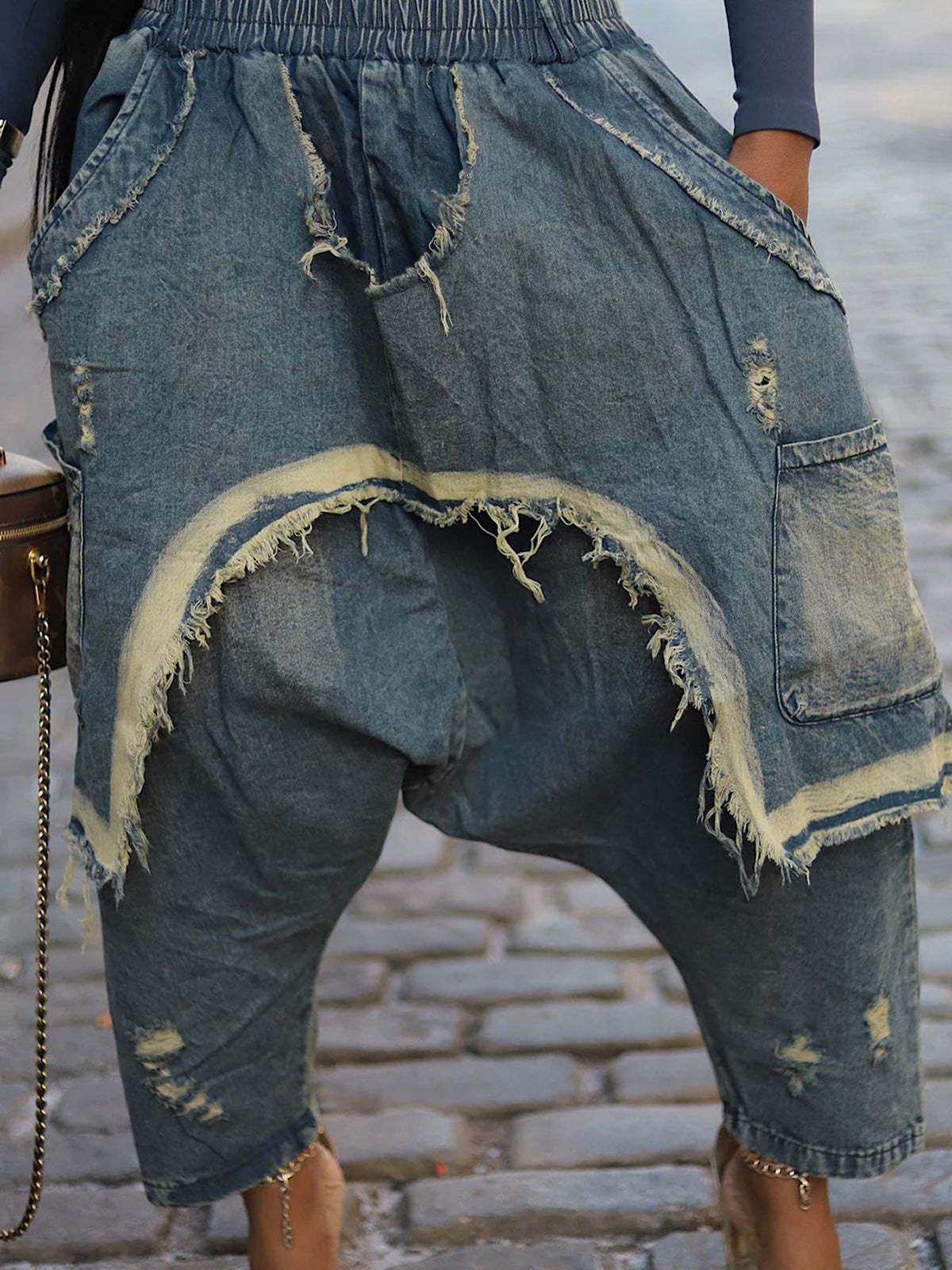 Distressed  Denim Harem Pants