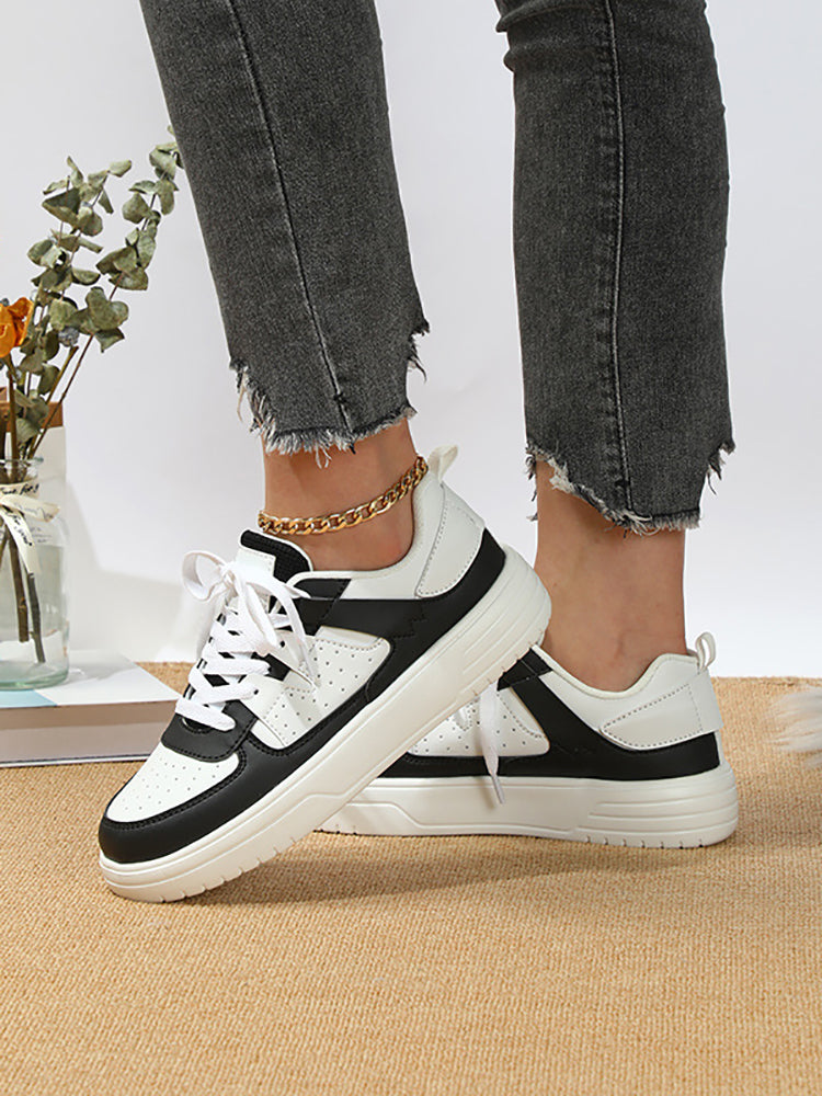 Colorblock Platform Lace-Up Sneakers