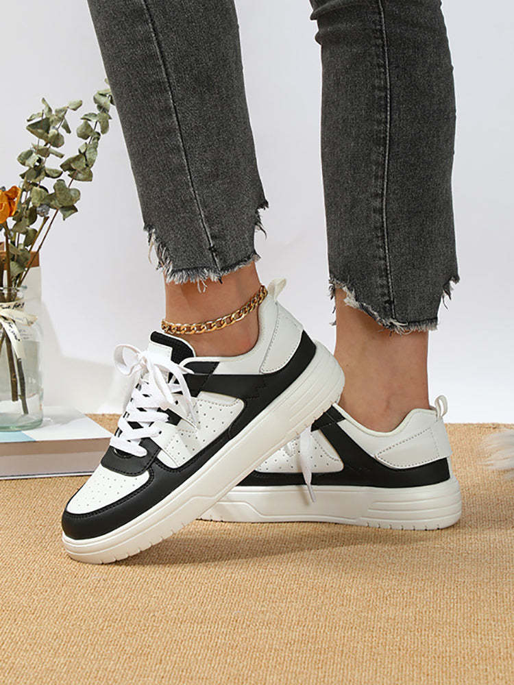 Colorblock Platform Lace-Up Sneakers
