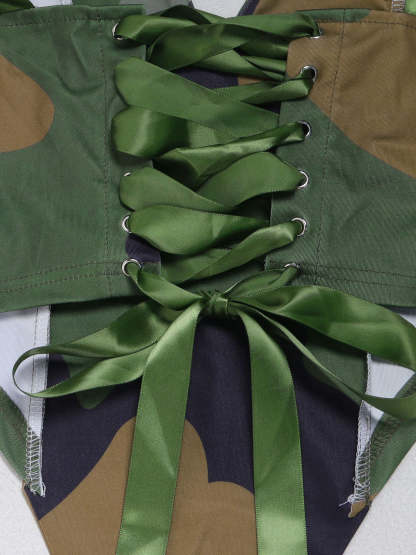 Two Pieces Print Lace-Up Cargo Pants Set