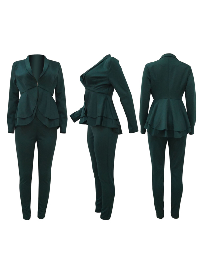Two Piece Ruffled Blazer Pants Suit