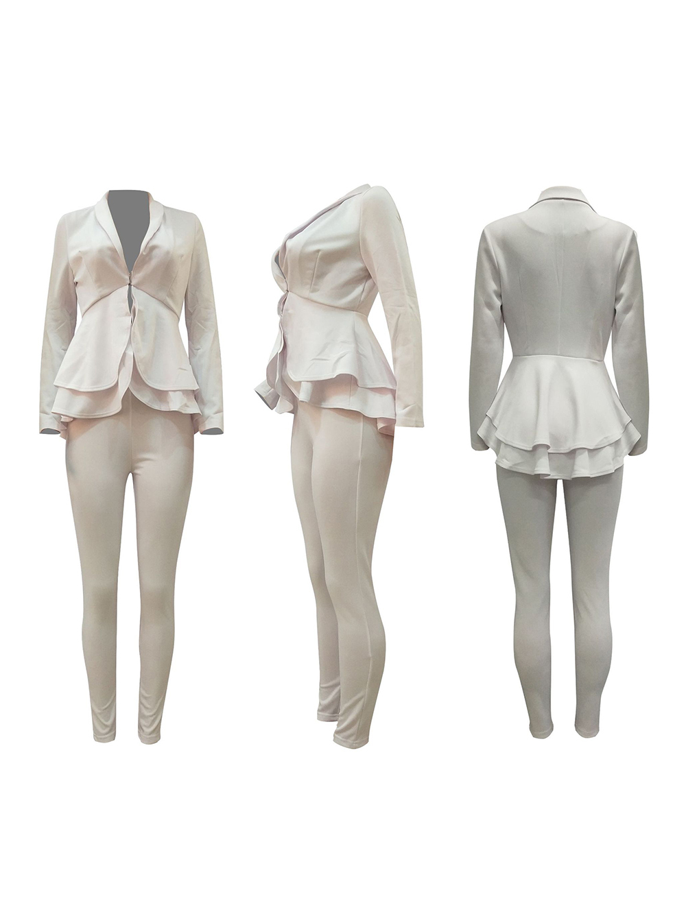 Two Piece Ruffled Blazer Pants Suit