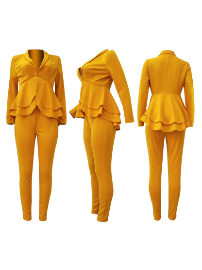 Two Piece Ruffled Blazer Pants Suit