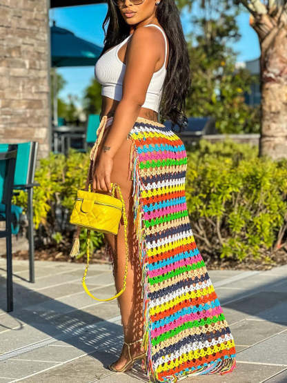 Tassel Slit Coverup Knit See Maxi Skirts