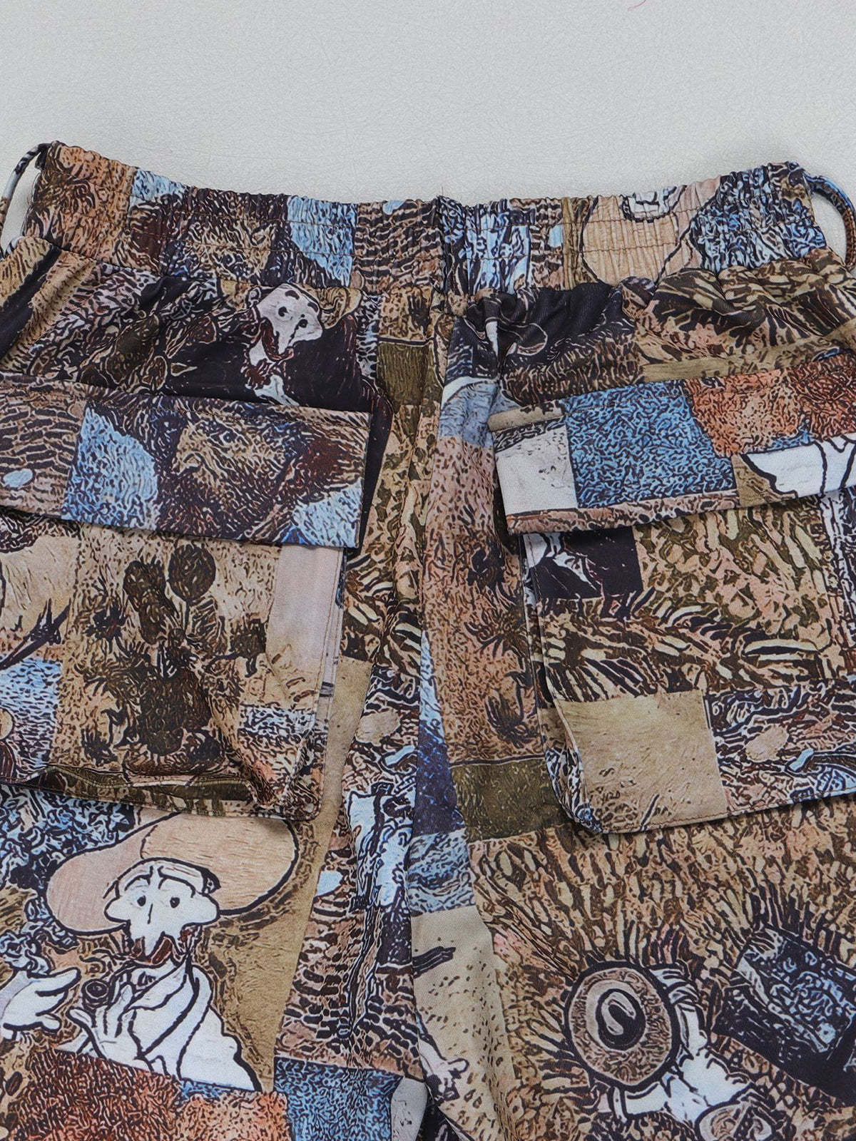 Two Pieces Print Lace-Up Cargo Pants Set