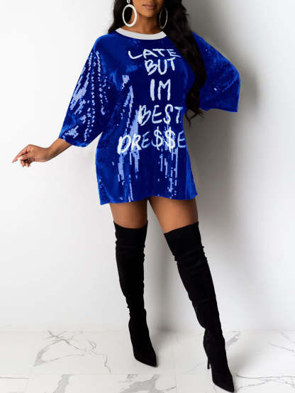 Sequin Letter Print Mini Dress