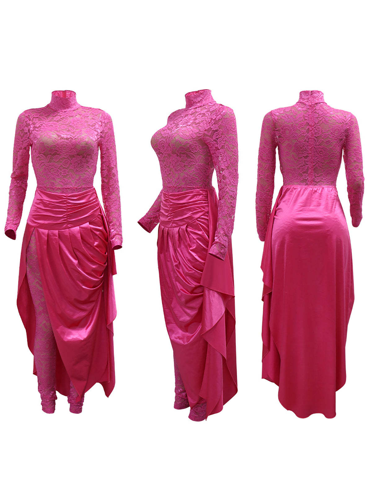Two Piece Lace Jumpsuit Belted Cape Skirt Set