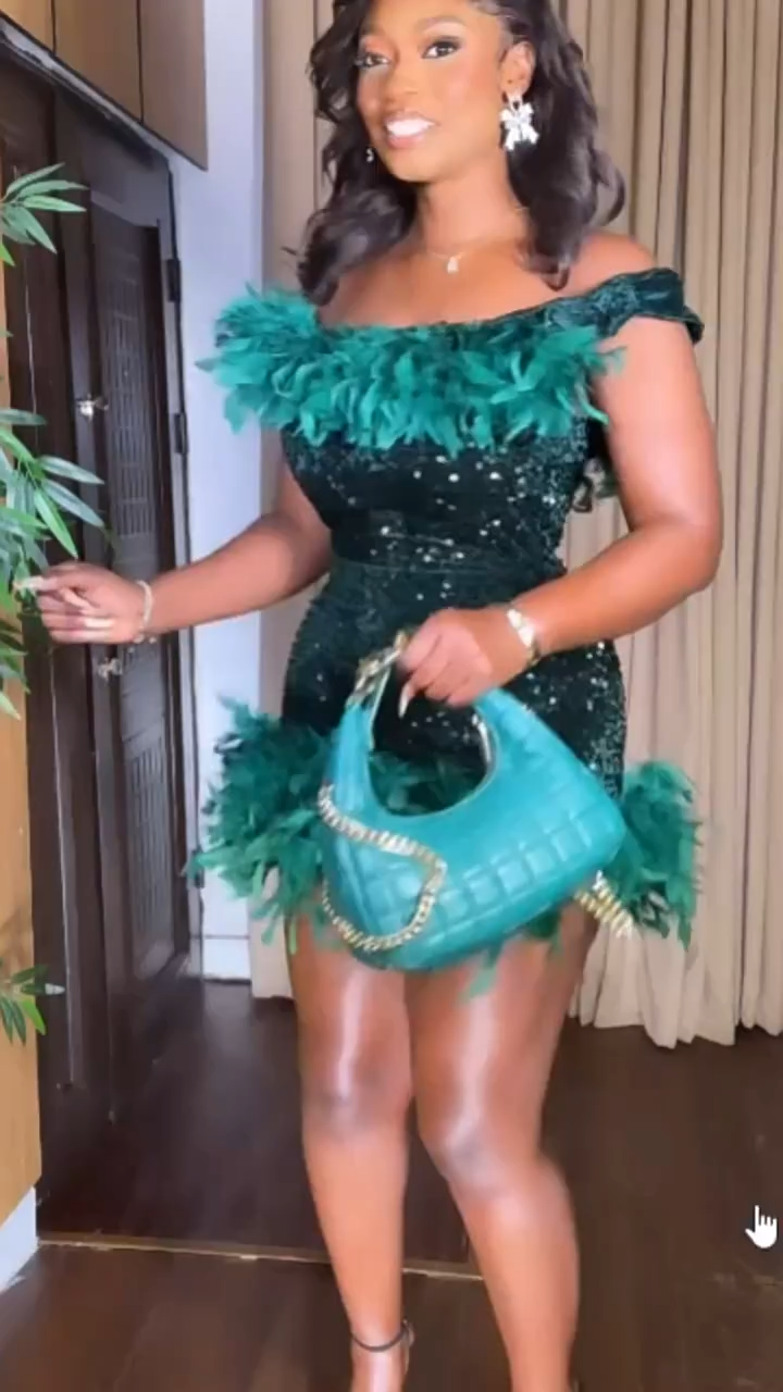 Sleeveless Feathers Sequin Party Mini Dress