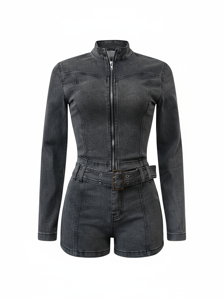 Two Piece Denim Shorts Set