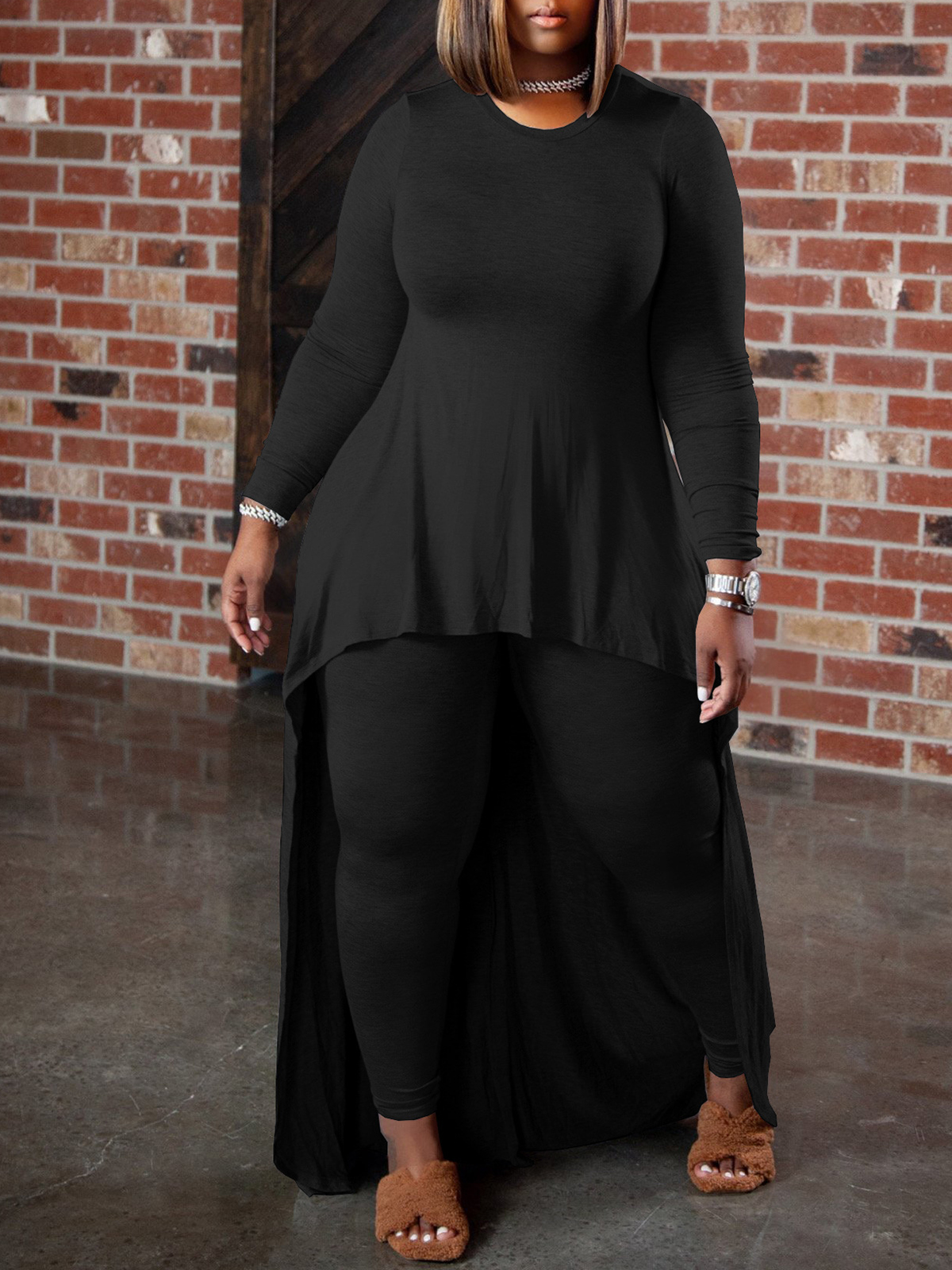 Irregular Top and Skinny Pants Two-Piece Set