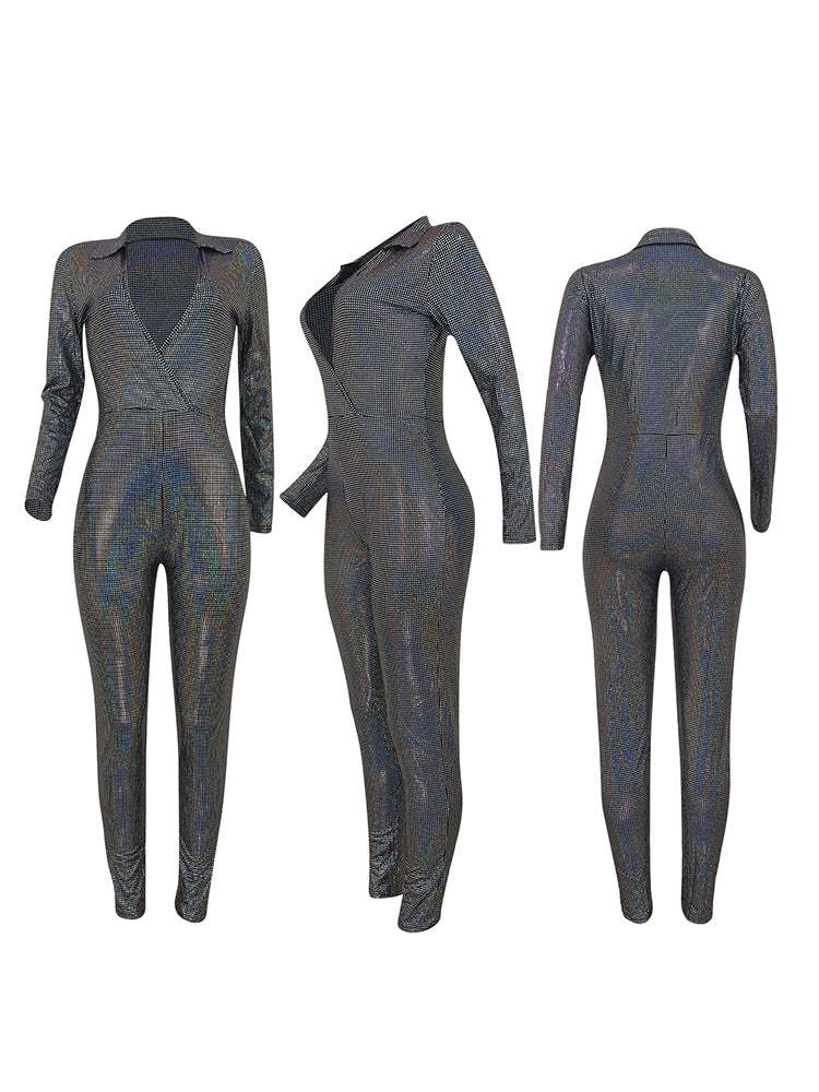 Sparkly Long Sleeve High Waisted Jumpsuit