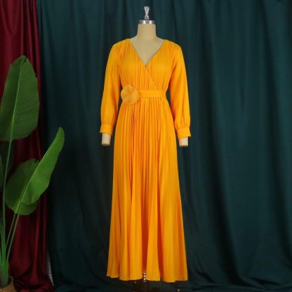 Plus Size Solid Color Pleated Dress with Belt