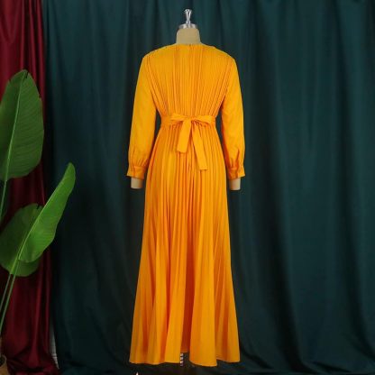 Plus Size Solid Color Pleated Dress with Belt
