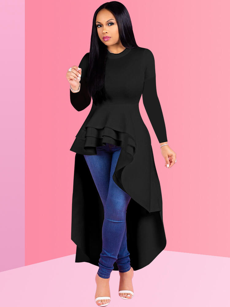 Long Sleeve High Low Peplum Tunic Ruffle Top Dress