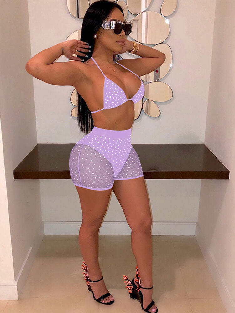 2 Pieces Mesh Sequins Bikini Swimsuit