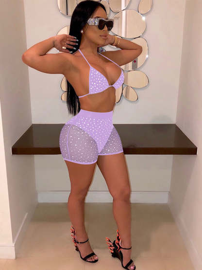2 Pieces Mesh Sequins Bikini Swimsuit