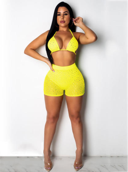 2 Pieces Mesh Sequins Bikini Swimsuit