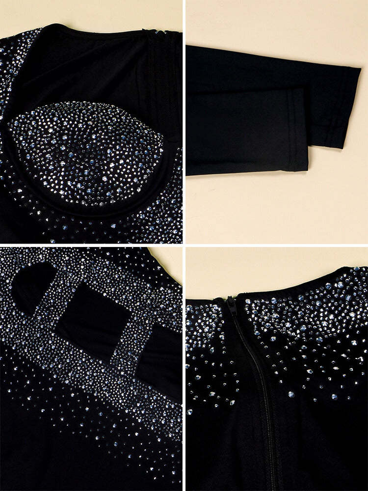 Long Sleeve Sequins Hollow Out Mini Dress