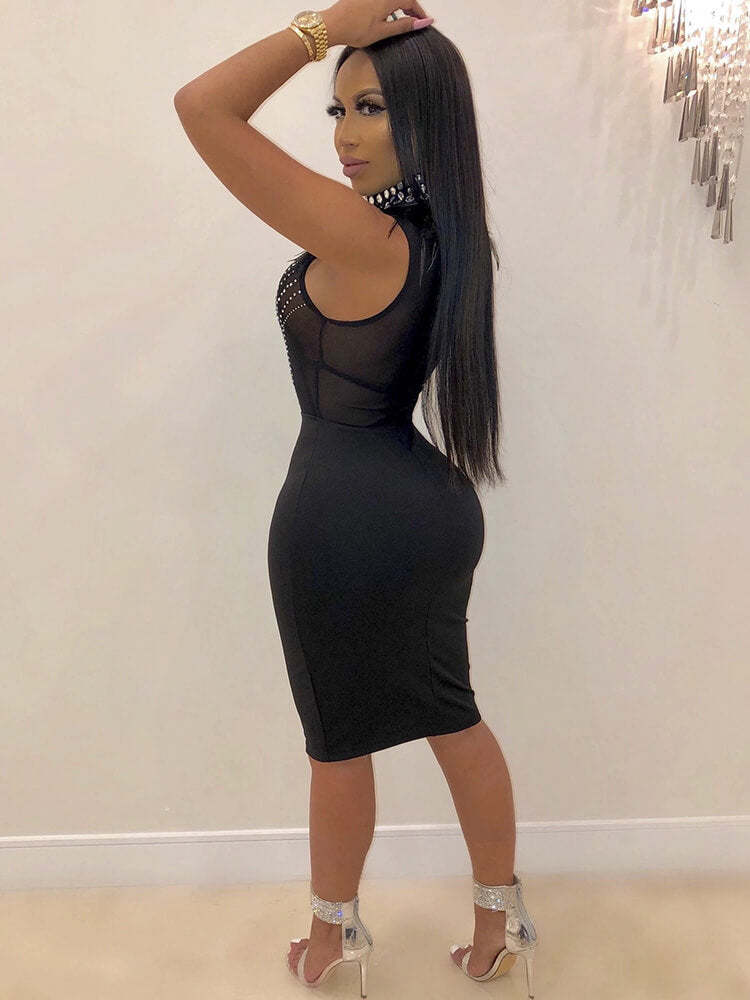 Rhinestone Halter Neck Backless Bodycon Mini Dress