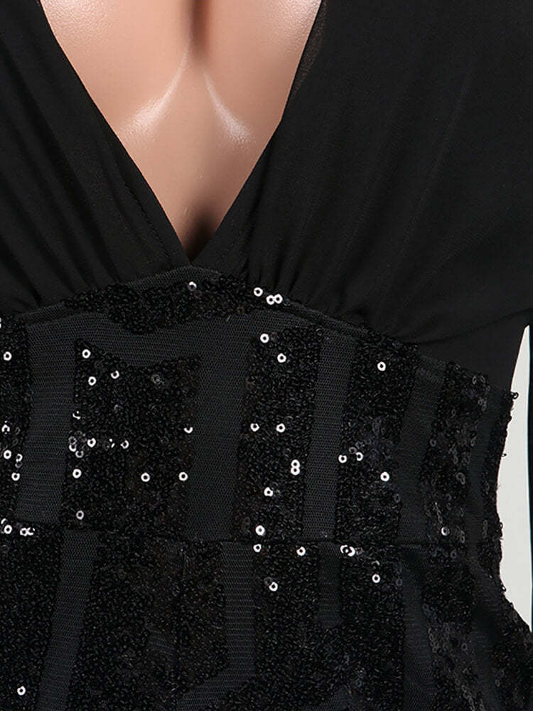 Glitter Deep V Neck Cape sleeve Wide Leg Pant Jumpsuit