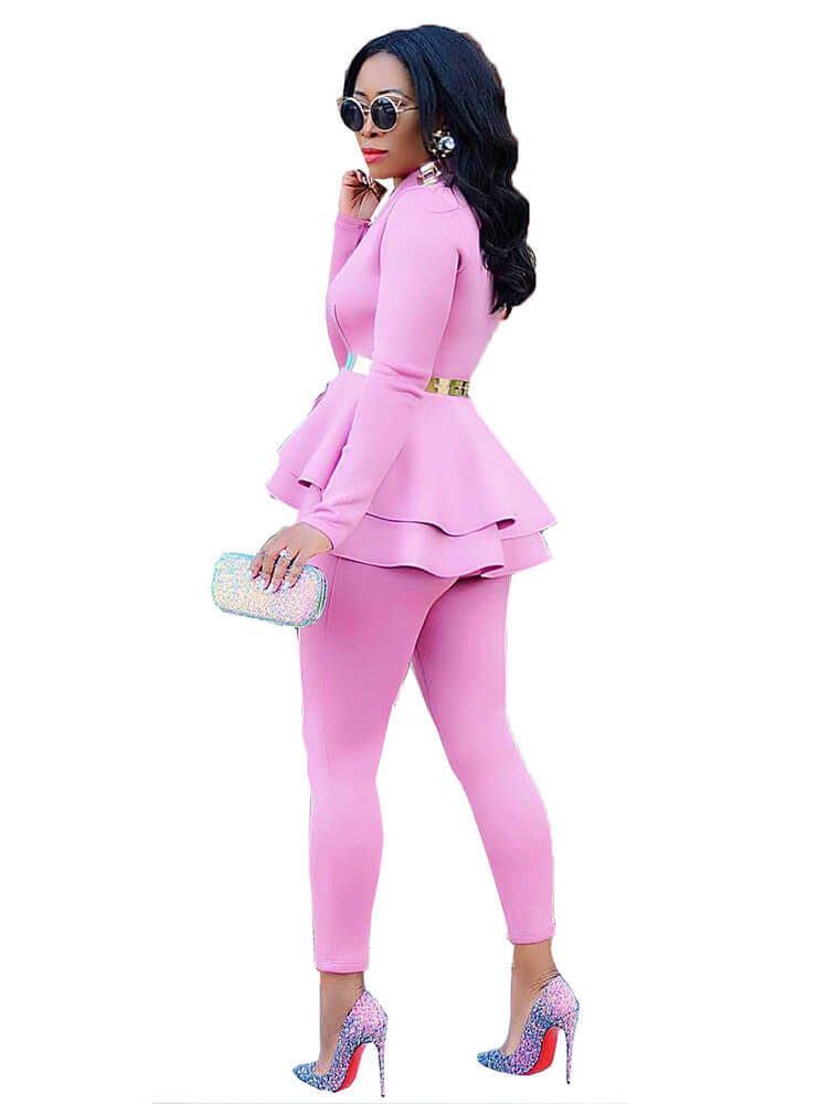 Two Piece Ruffled Blazer Pants Suit