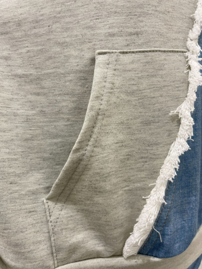 Denim Patchwork Hoodies Pant Set