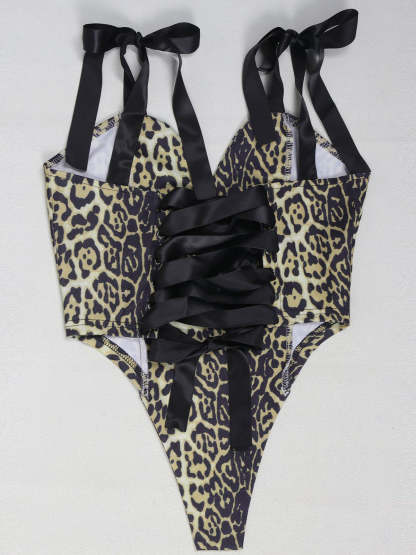 Two Pieces Print Lace-Up Cargo Pants Set