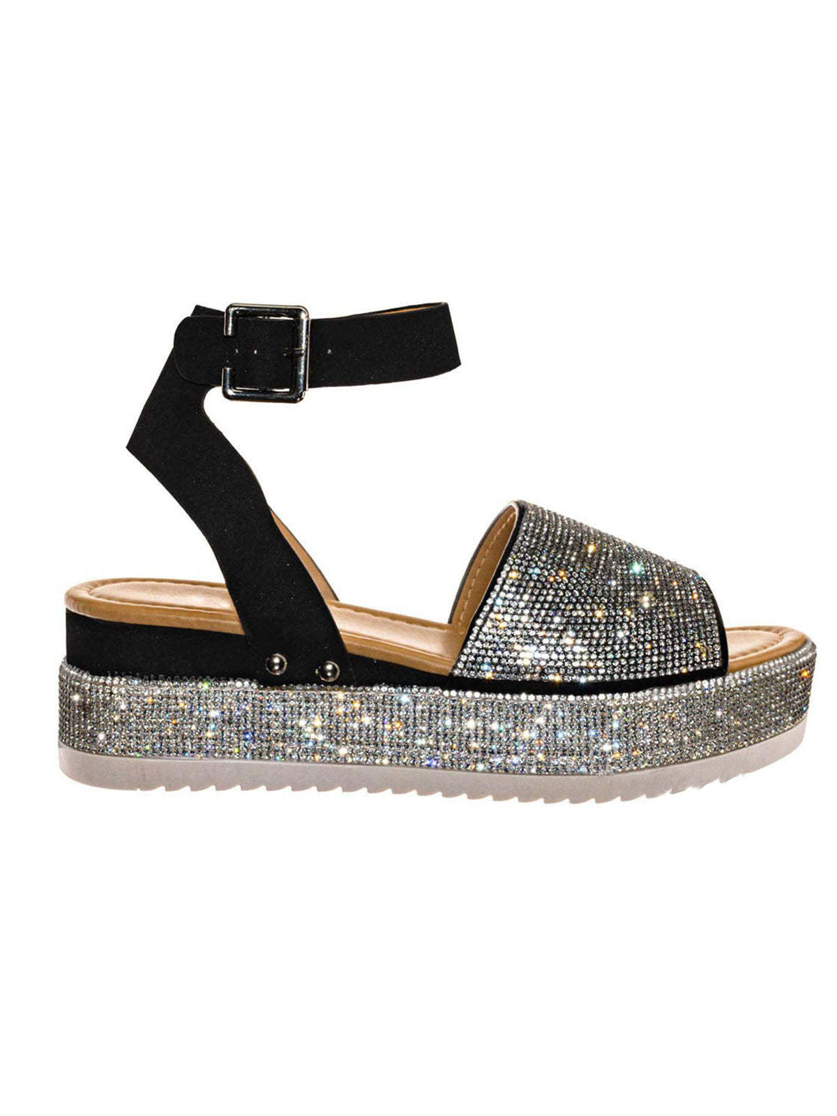 Rhinestone Platform Open Toe Wedge Sandal