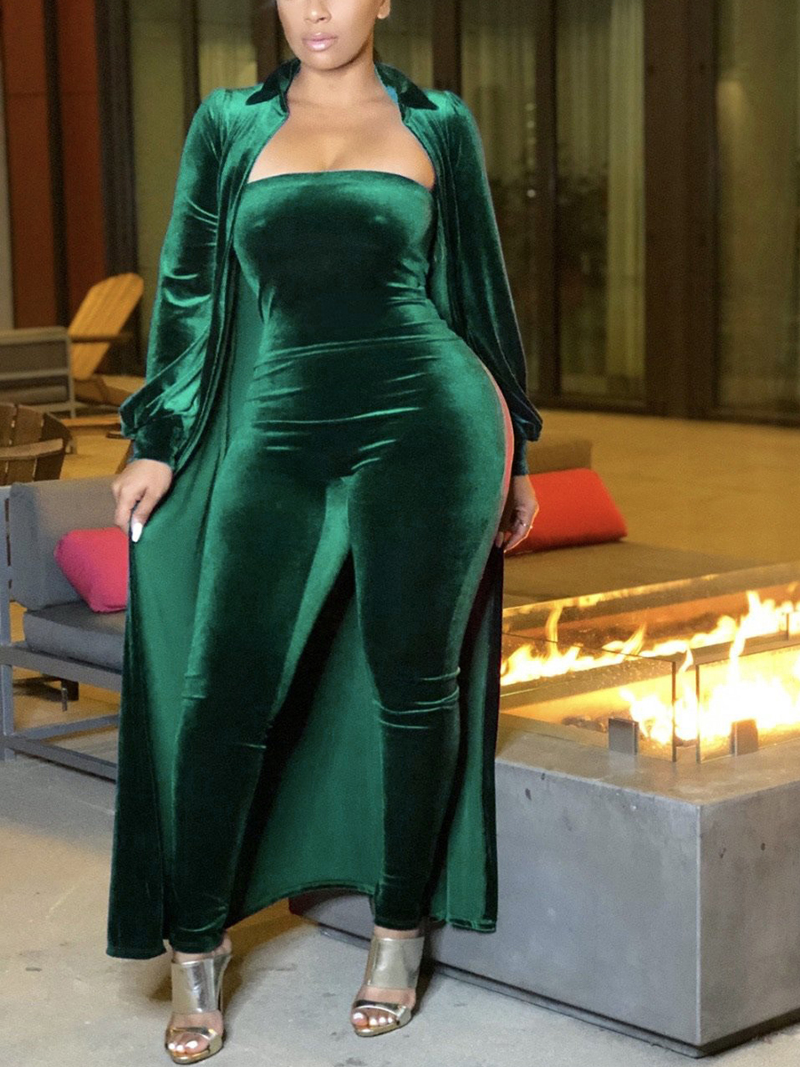 Luxurious Comfort: Velvet Cardigan & Tube Jumpsuit Set | Christmas Day