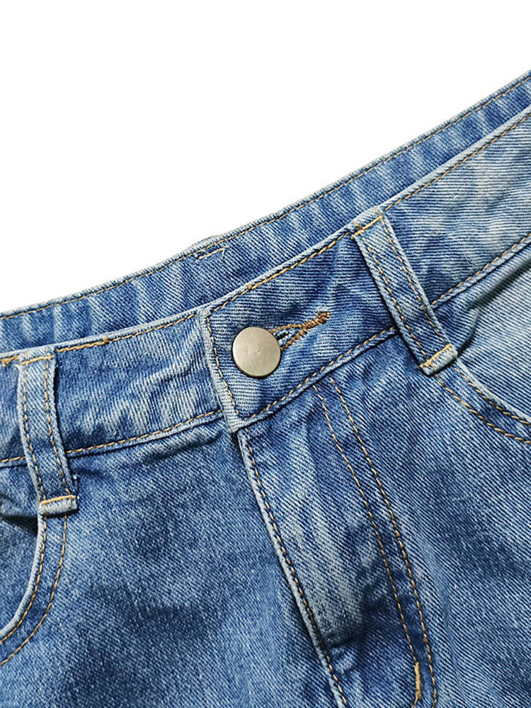 Denim Ripped Back Split Midi Skirts