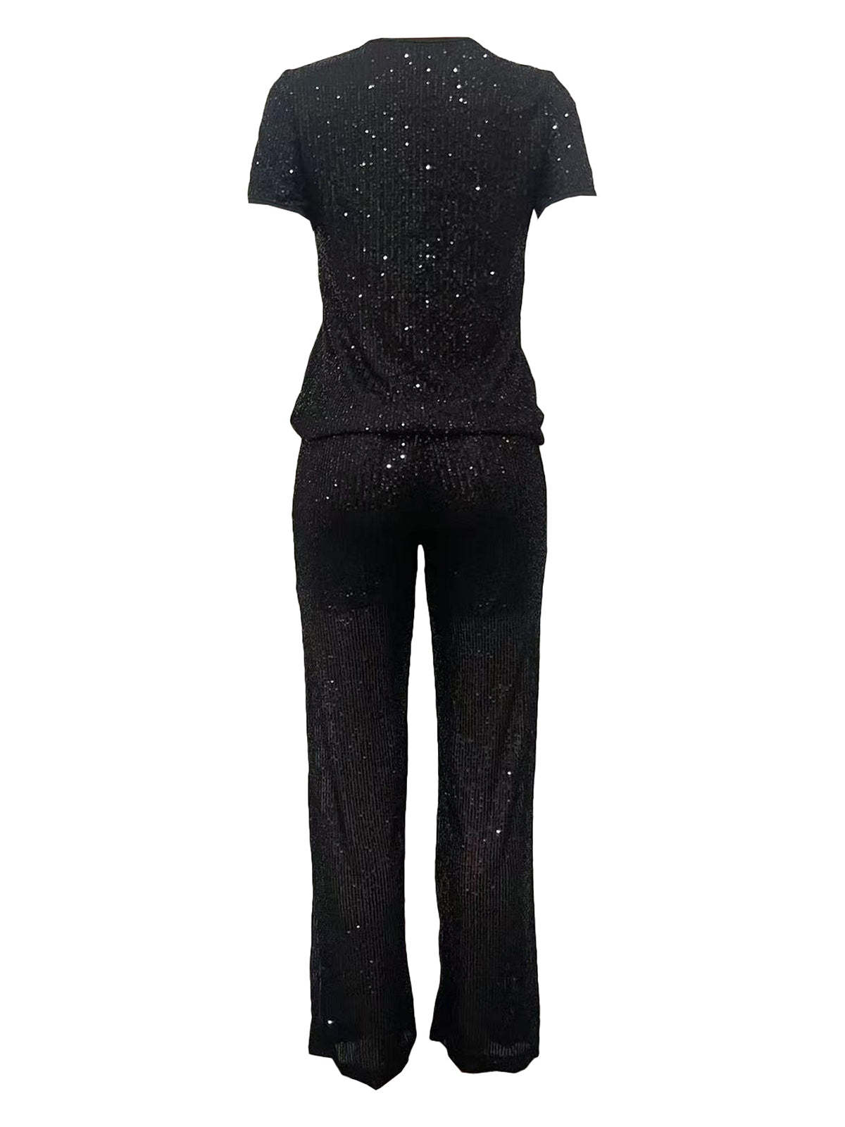 Sequin Solid Color Pants Set