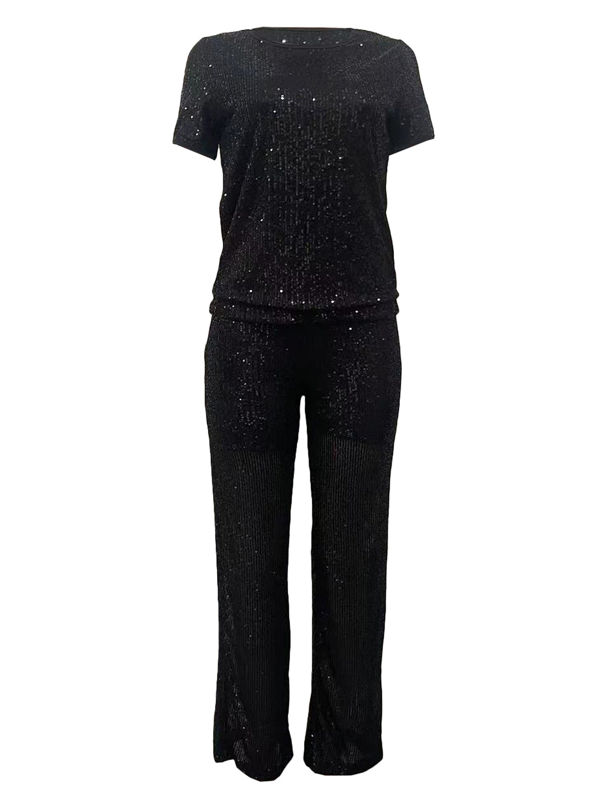 Sequin Solid Color Pants Set