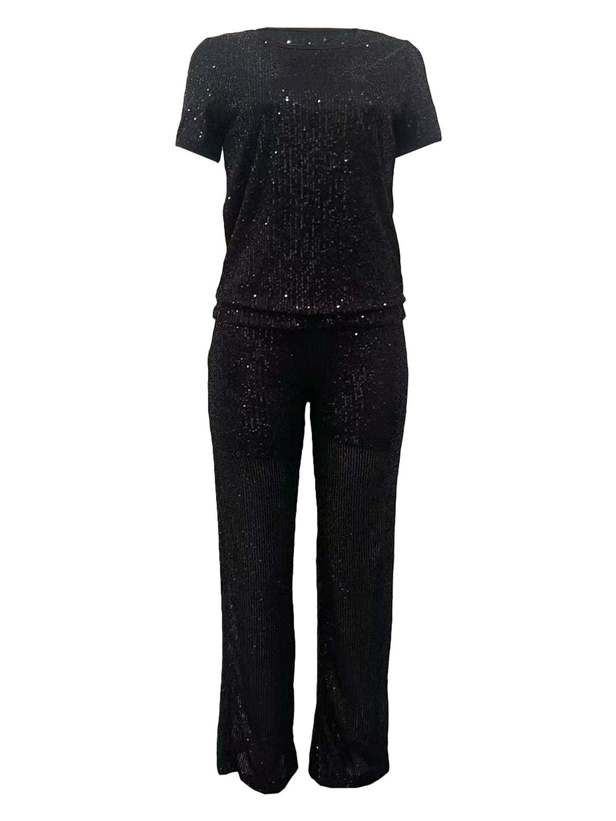 Sequin Solid Color Pants Set
