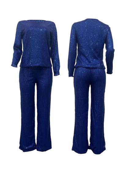 Solid Color Sequin Long Sleeve Set