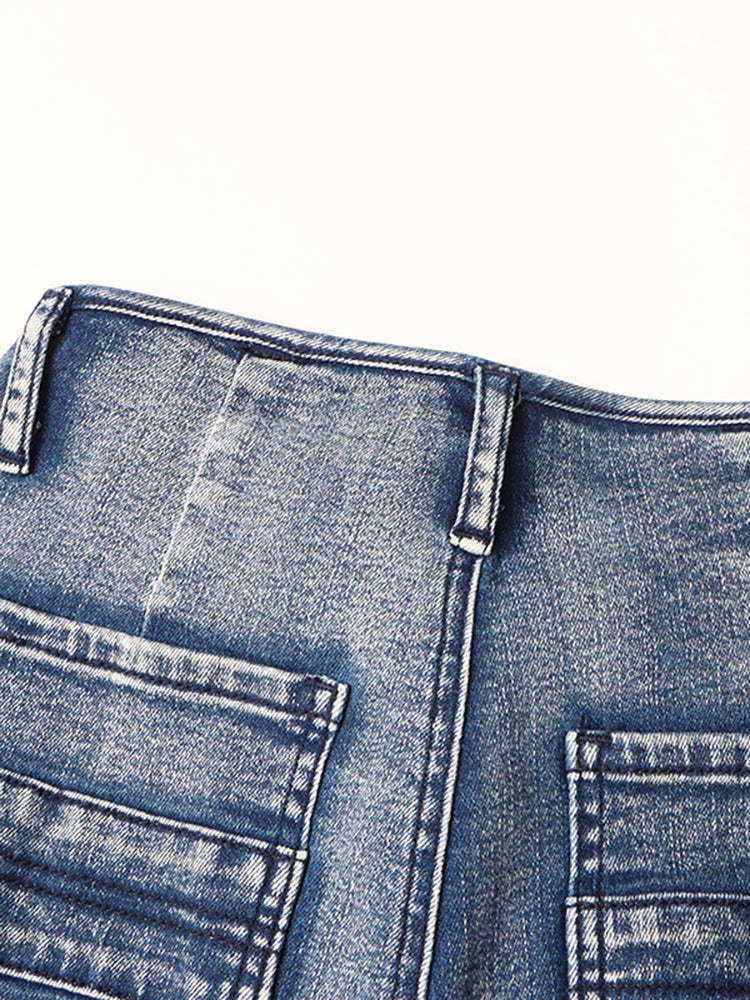 Casual Multi-Pocket Straight Leg Patchwork Jeans