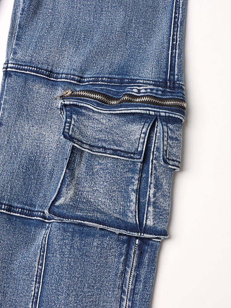 Casual Multi-Pocket Straight Leg Patchwork Jeans