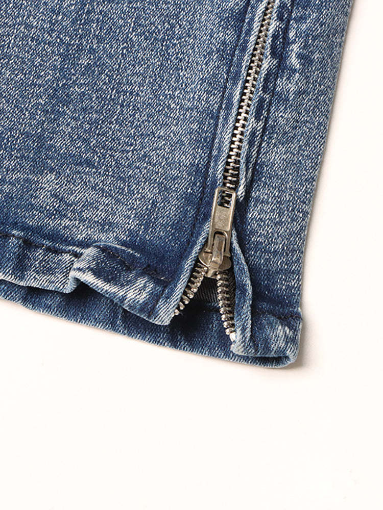 Casual Multi-Pocket Straight Leg Patchwork Jeans