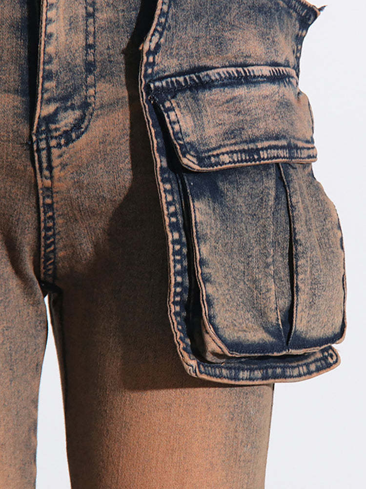 Casual Multi-Pocket Straight Leg Patchwork Jeans